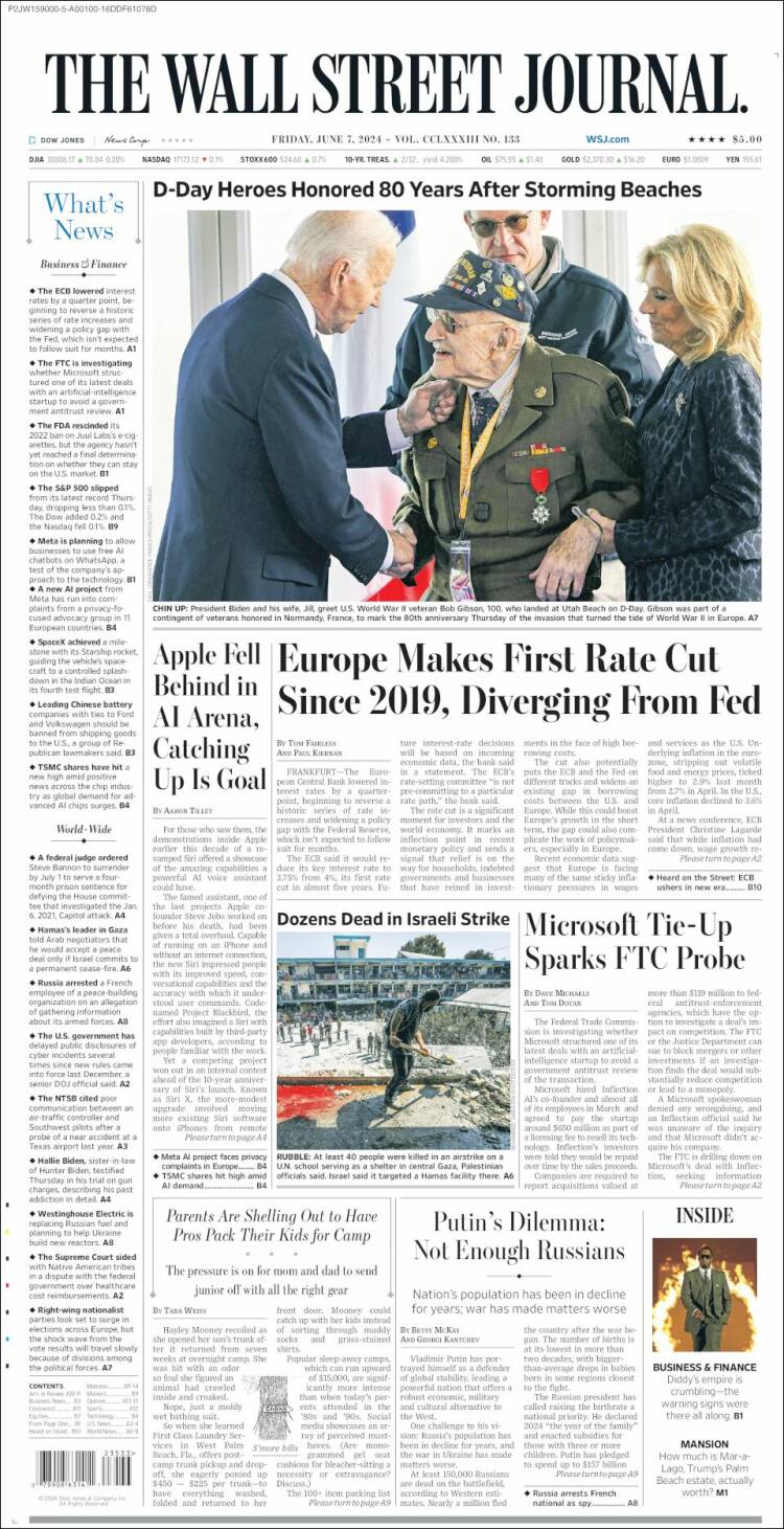 Portada de Wall Street Journal (USA)