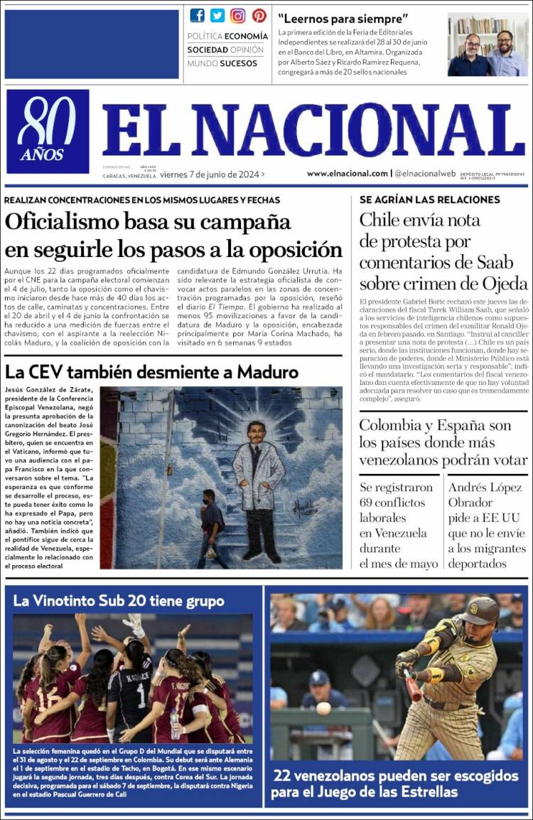 Portada de El Nacional (Venezuela)