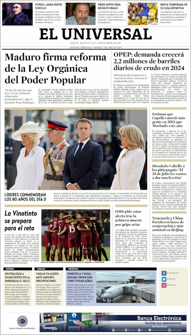 Portada de Universal (Venezuela)