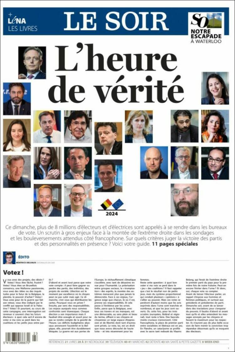 Portada de Le Soir (B&eacute;lgica)