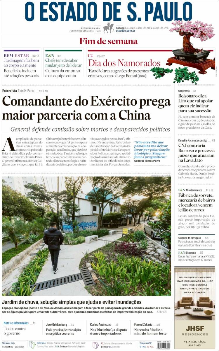 Portada de O Estado de São Paulo (Brasil)