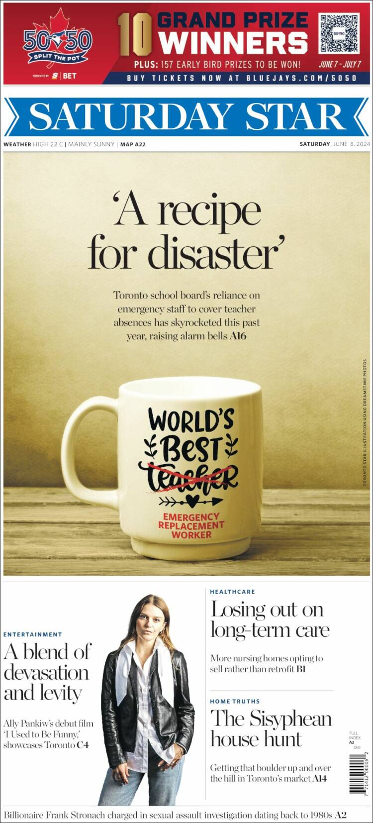 Portada de The Toronto Star (Canadá)