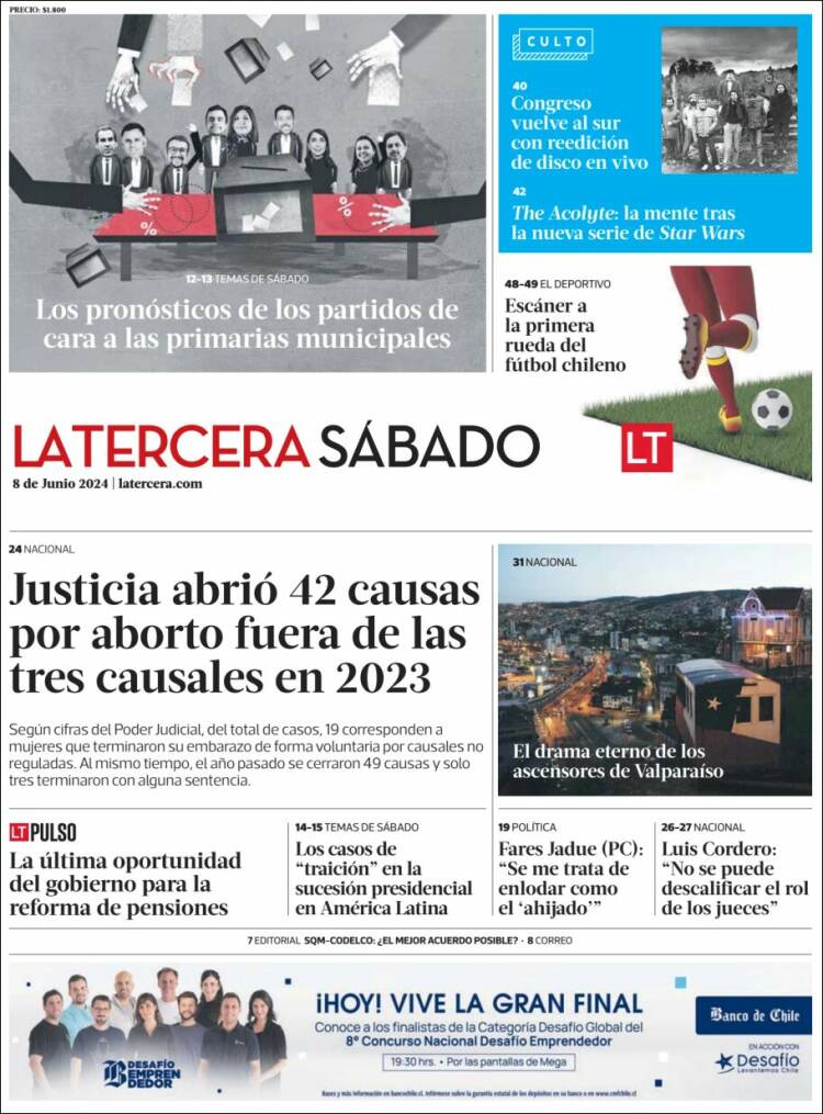 Portada de La Tercera (Chile)