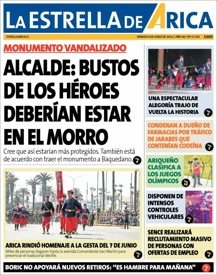 Portada de La Estrella de Arica (Chile)