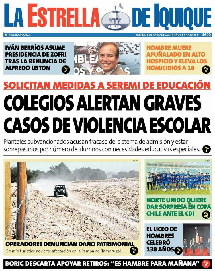 Portada de La Estrella de Iquique (Chile)