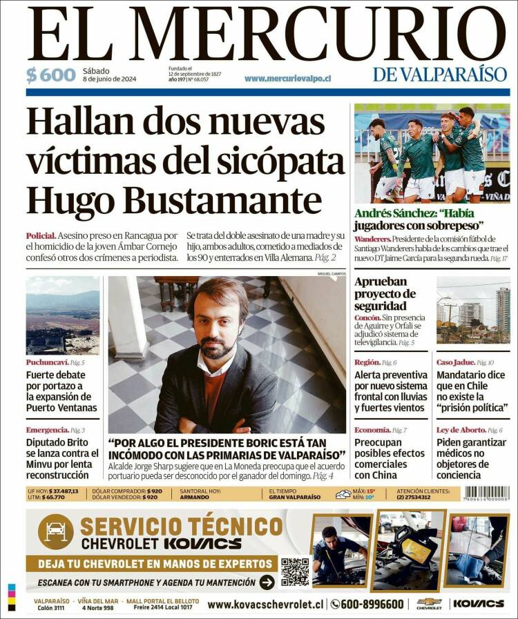 Portada de Mercurio de Valparaiso (Chile)