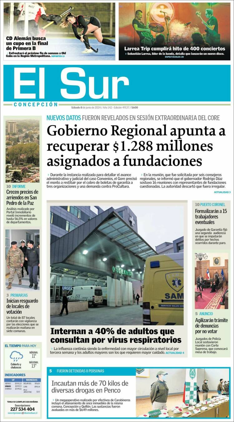 Portada de El Sur (Chile)