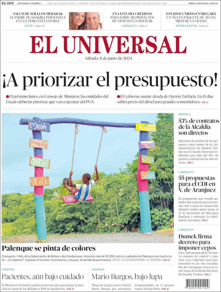Portada de El Universal (Colombia)