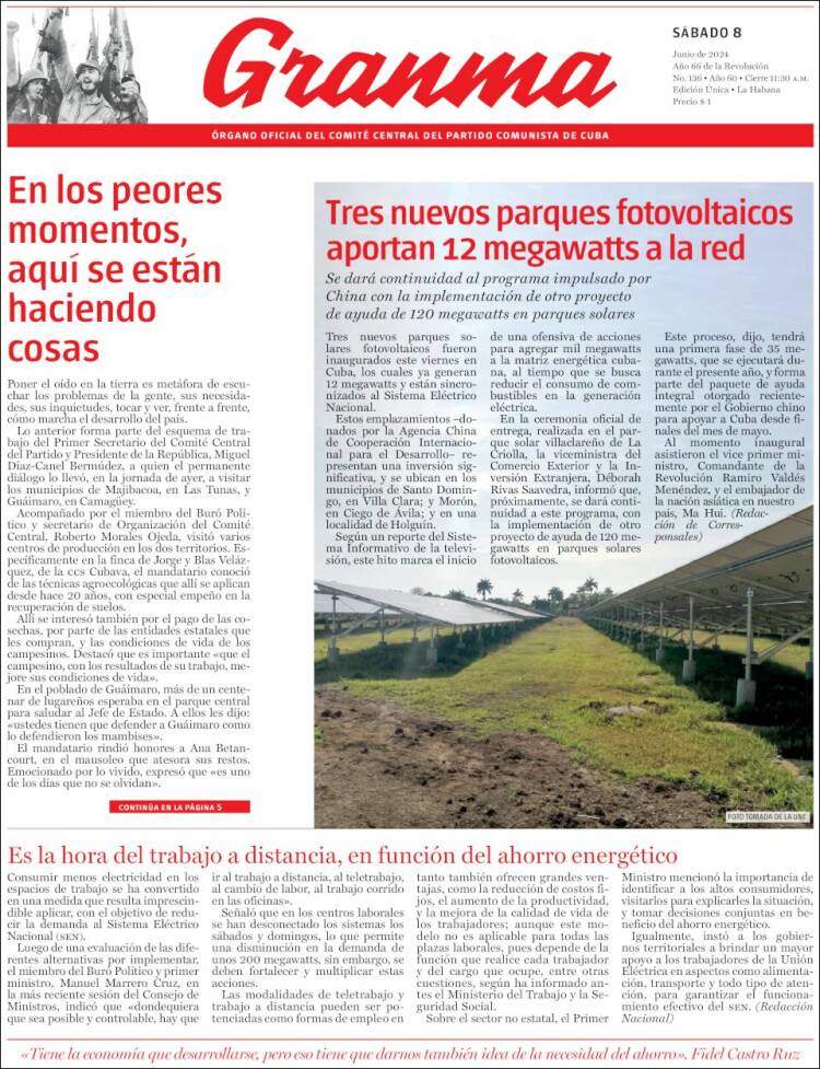 Portada de Granma (Cuba)