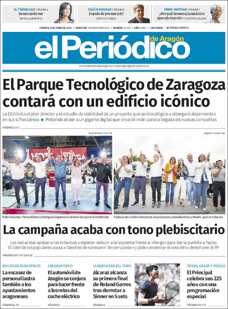 Portada de El Periódico de Aragón (España)