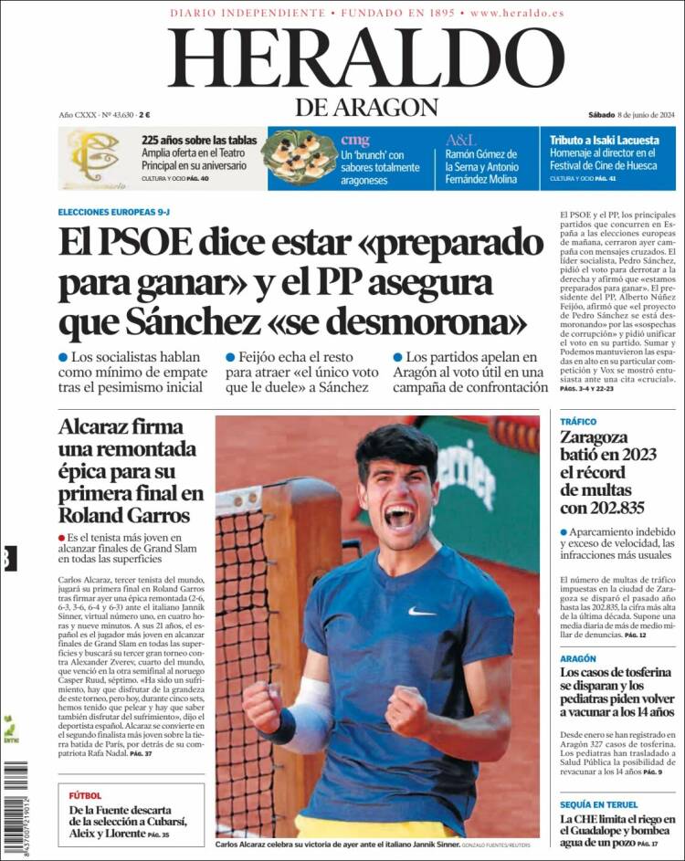 Portada de Heraldo de Aragón (España)