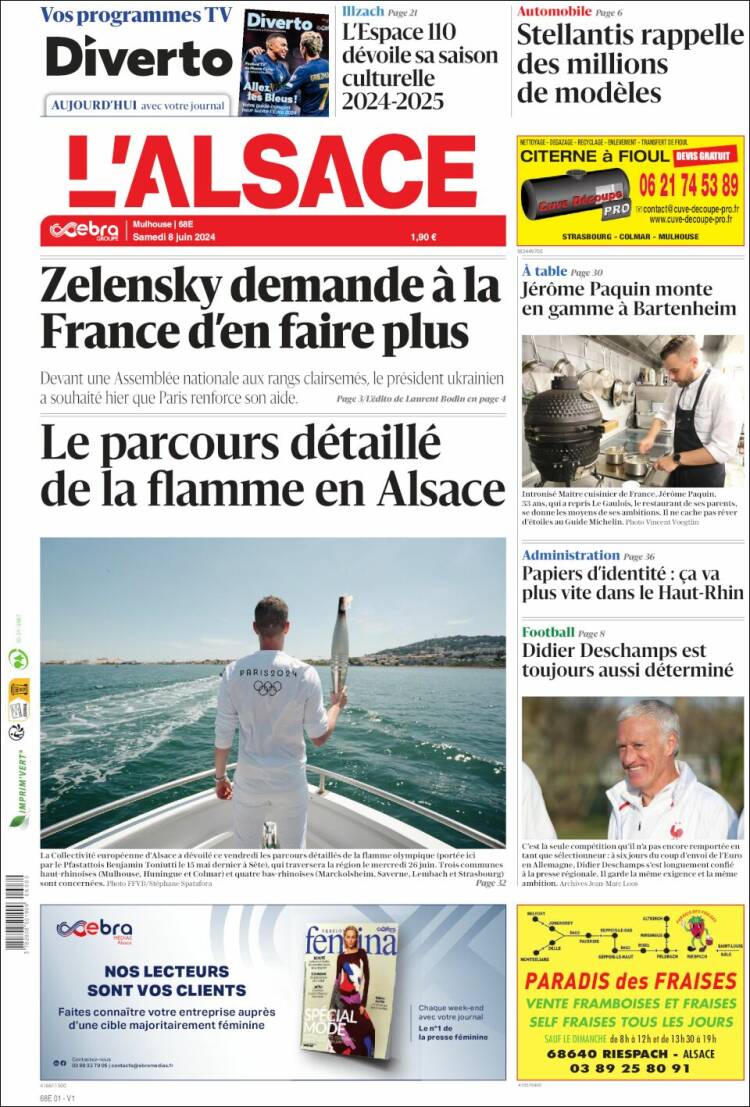 Portada de Journal L'Alsace (Francia)