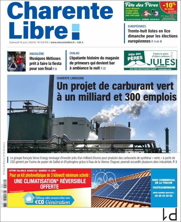 Portada de Charente Libre (Francia)