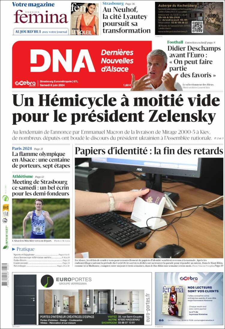 Portada de Les Dernières Nouvelles d'Alsace (Francia)