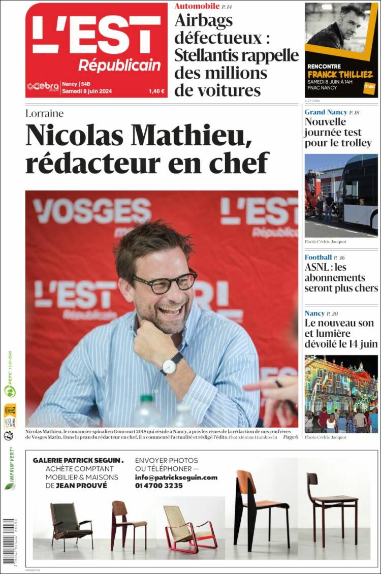 Portada de L'Est Republicain (Francia)