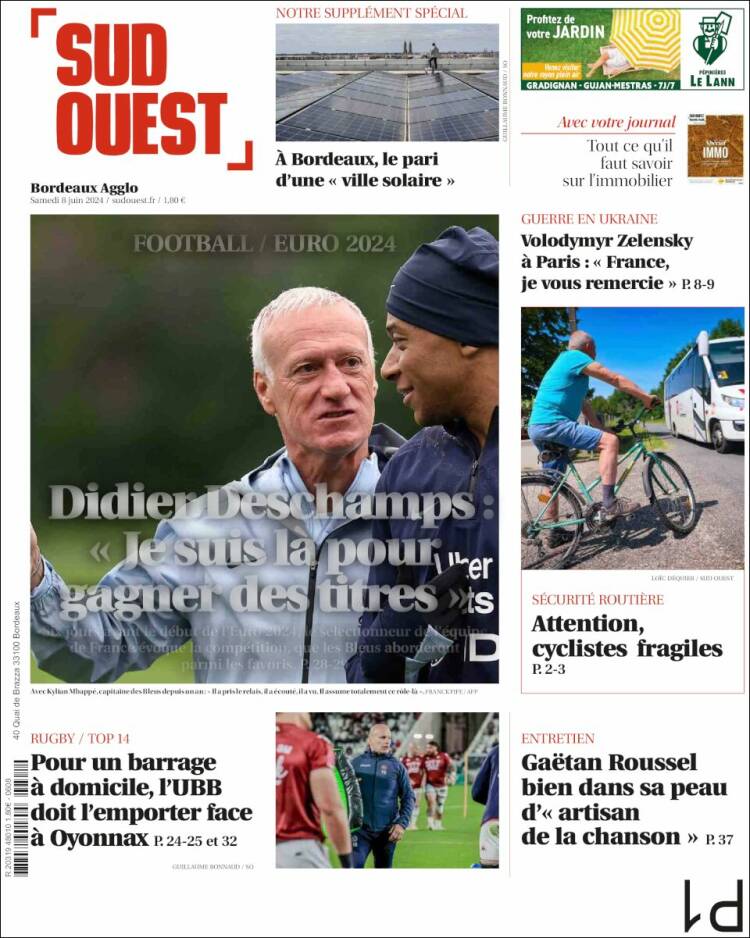 Portada de Sud Ouest (Francia)
