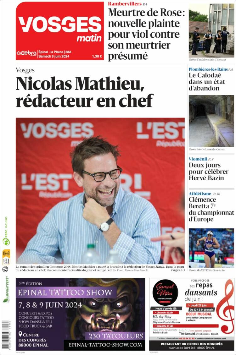 Portada de Vosges Matin (Francia)