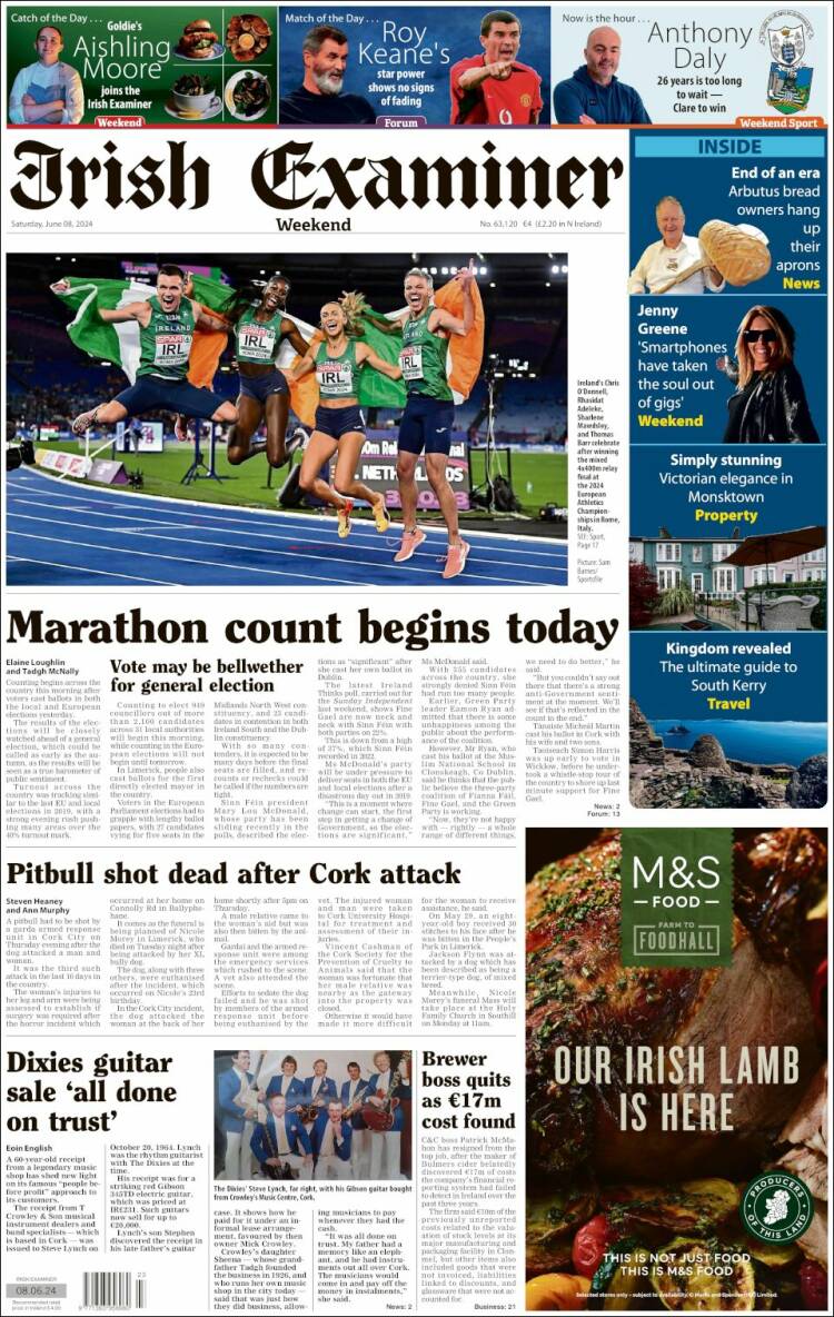 Portada de Irish Examiner (Irlanda)