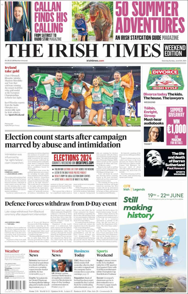 Portada de Irish Times (Irlanda)