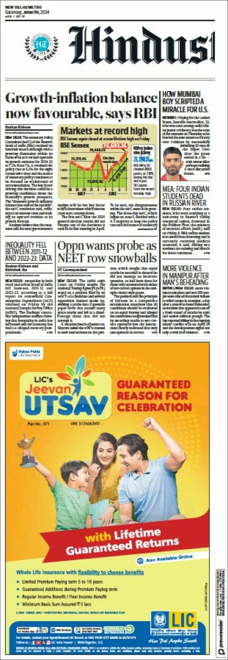 Portada de Hindustan Times (India)