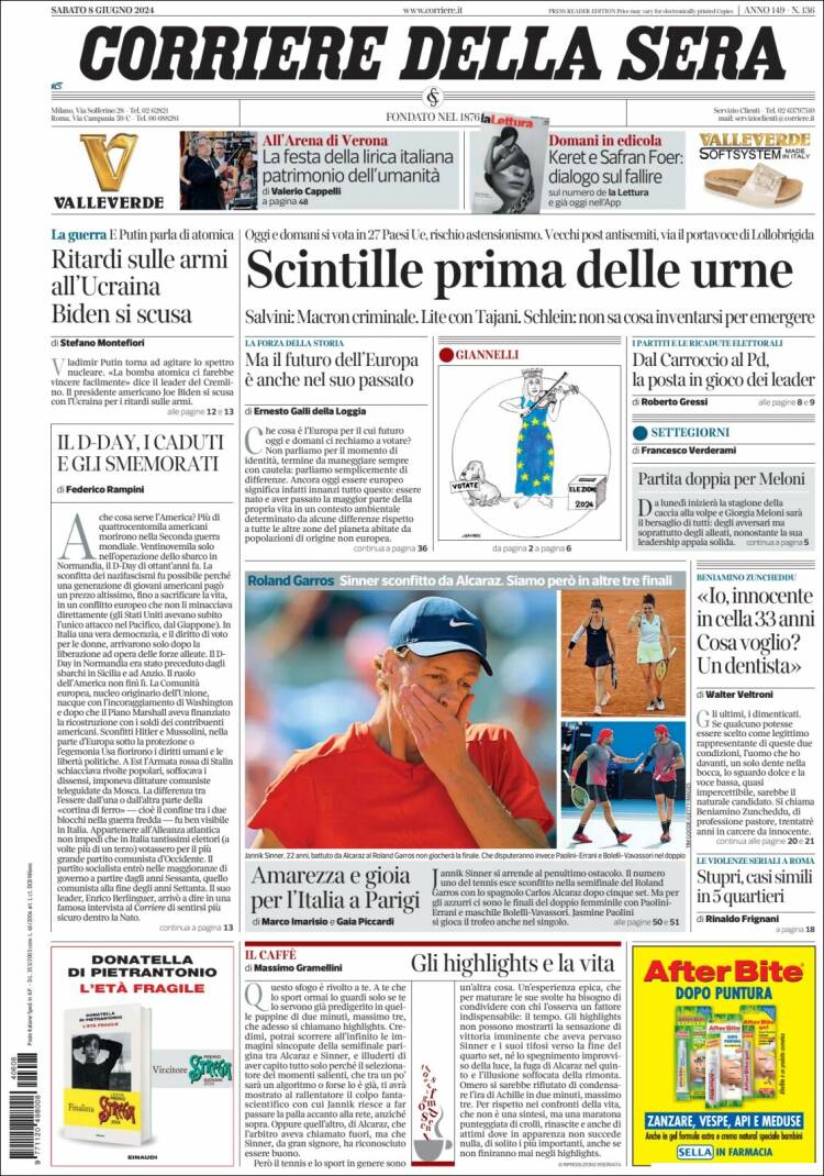 Portada de Corriere della Sera (Italia)