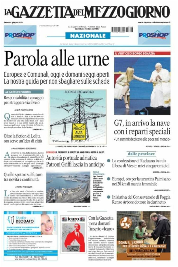 Portada de La Gazzetta del Mezzogiorno (Italia)