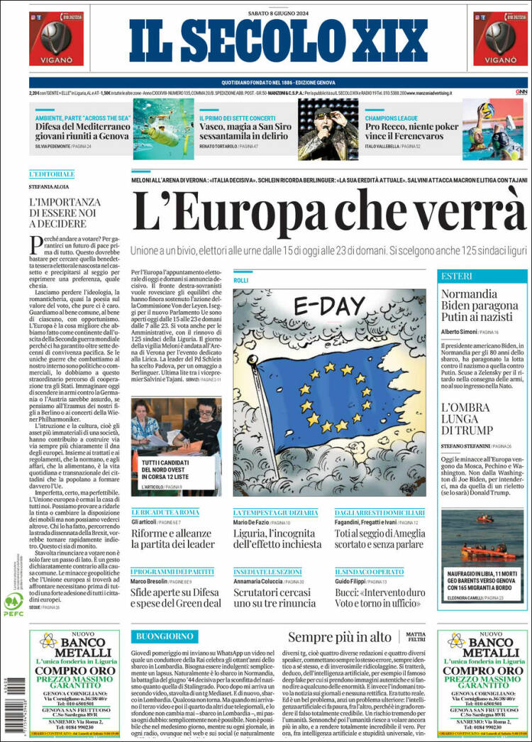 Portada de Il Secolo XIX (Italia)