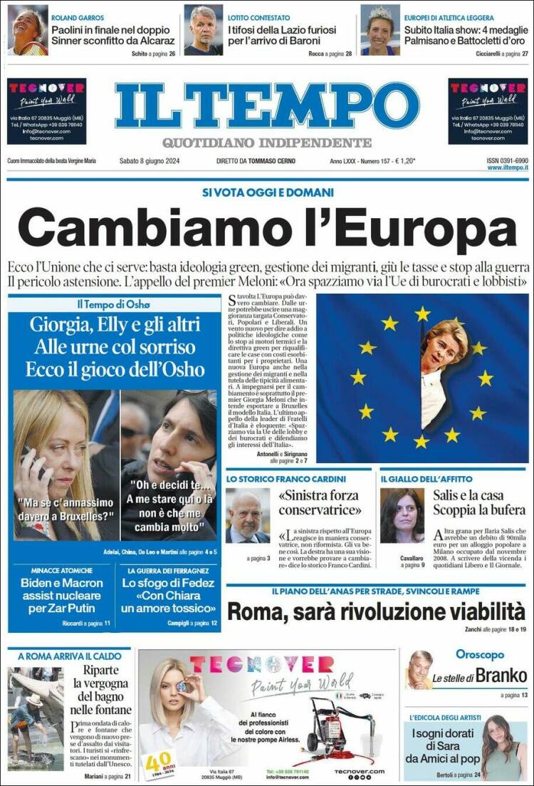 Portada de Il Tempo (Italia)