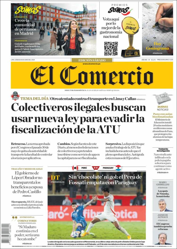Portada de El Comercio (Per&uacute;)