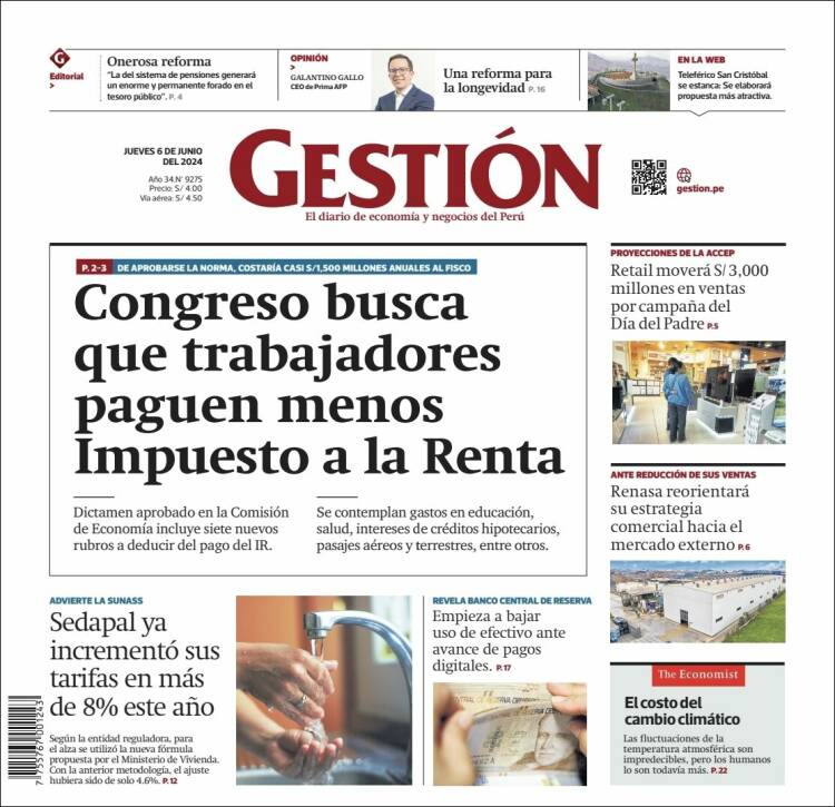 Portada de Diario Gestión (Per&uacute;)