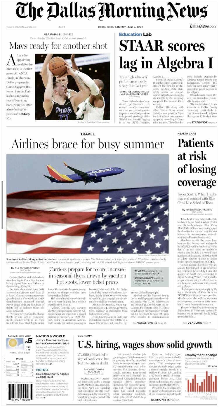 Portada de Dallas Morning News (USA)