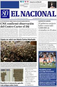 Portada de El Nacional (Venezuela)