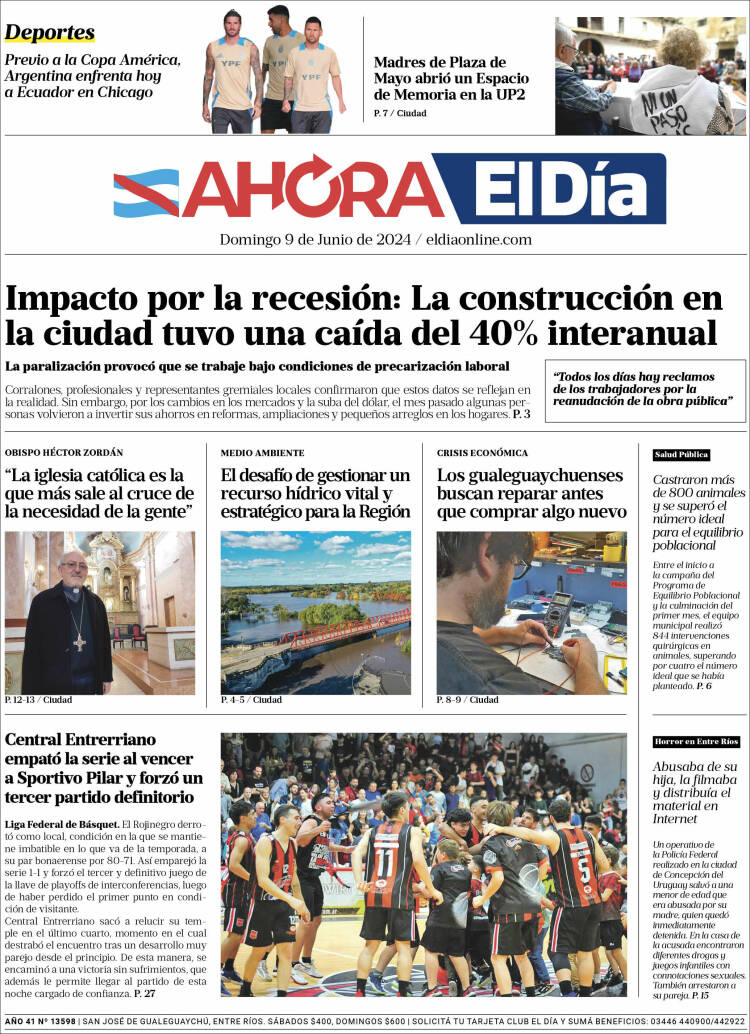 Portada de El Día de Gualeguaychú (Argentina)