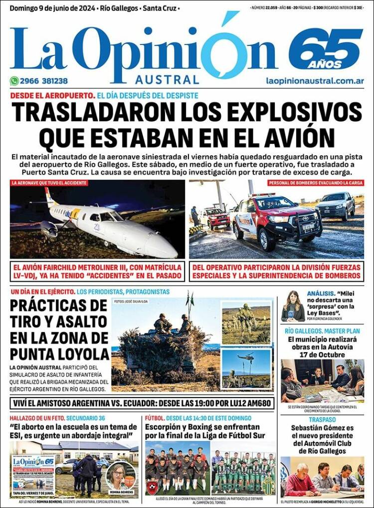 Portada de La Opinión Austral (Argentina)