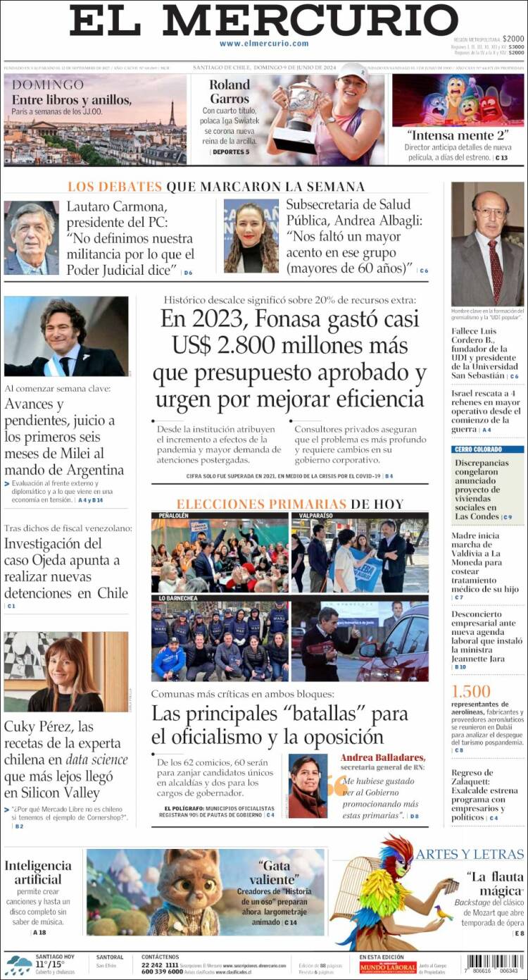 Portada de El Mercurio (Chile)