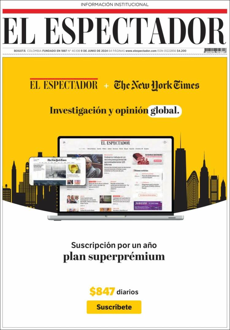 Portada de El Espectador (Colombia)