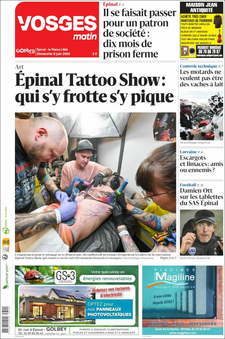 Portada de Vosges Matin (Francia)
