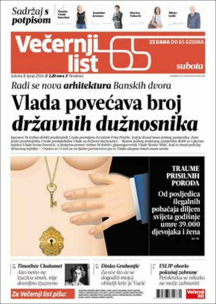 Portada de Večernji (Croacia)