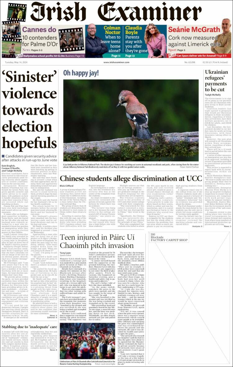 Portada de Irish Examiner (Irlanda)
