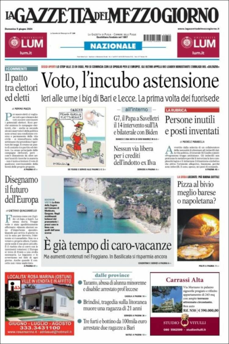Portada de La Gazzetta del Mezzogiorno (Italia)