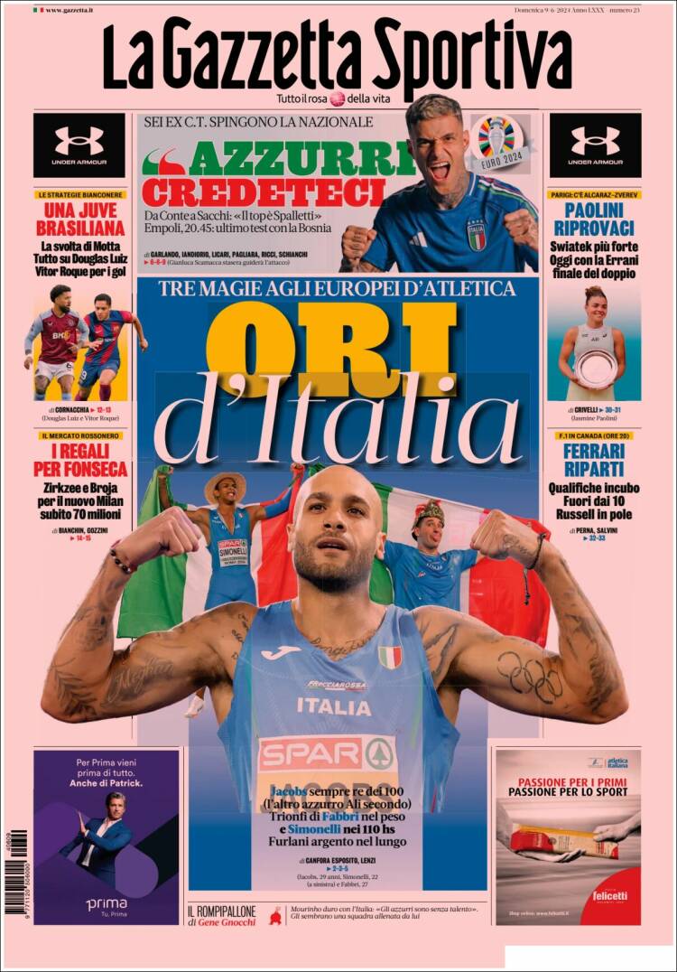 Portada de La Gazzetta dello Sport (Italia)