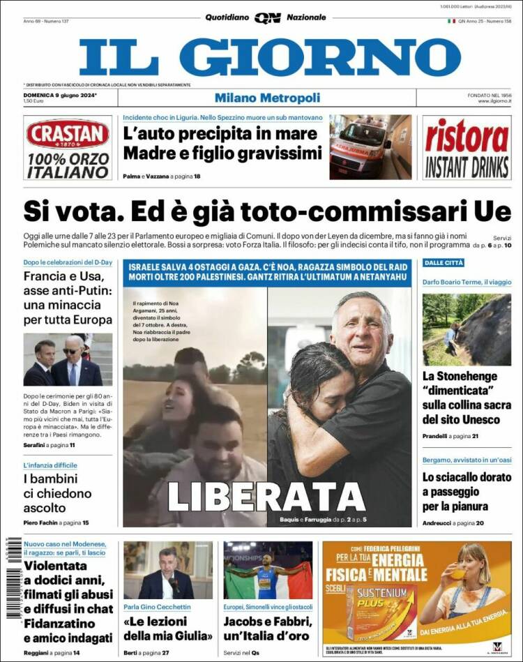 Portada de Il Giorno (Italia)