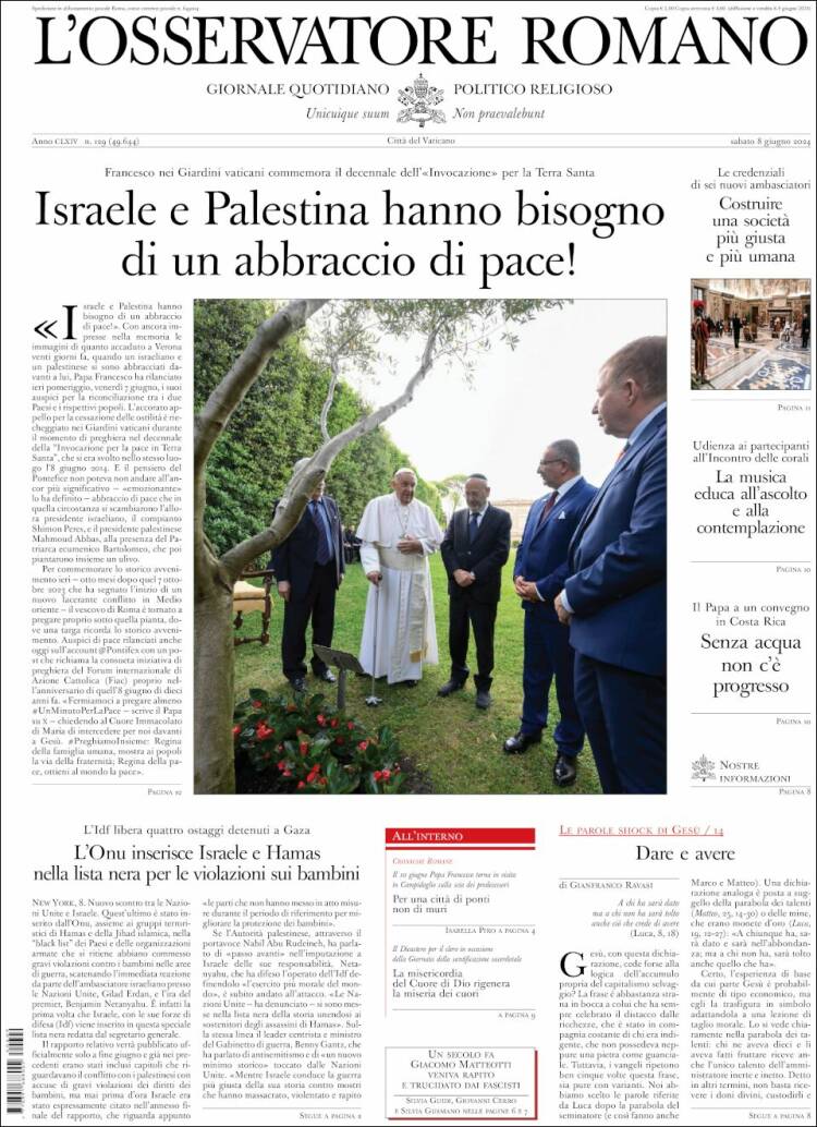 Portada de L'Osservatore Romano (Italia)