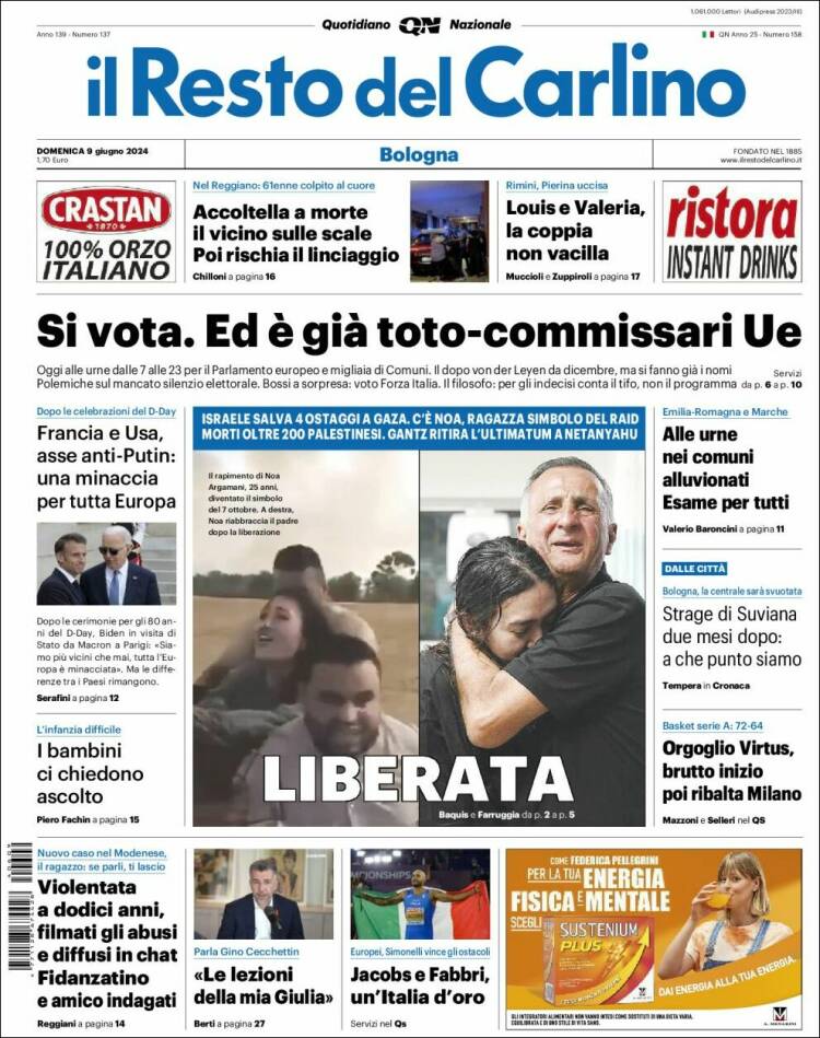 Portada de Il Resto del Carlino (Italia)
