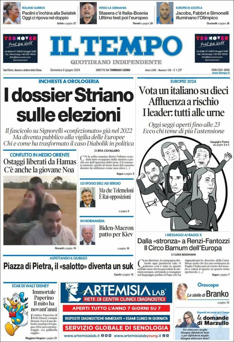 Portada de Il Tempo (Italia)