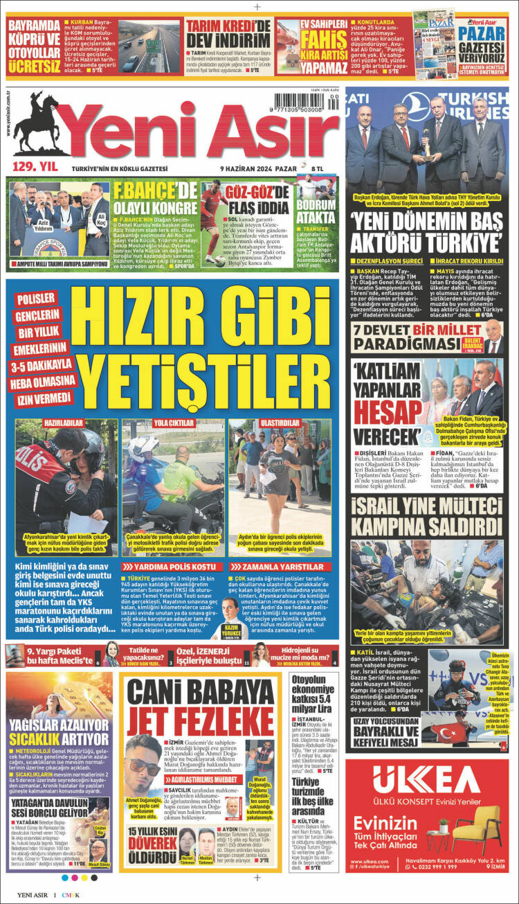 Portada de Yeni Asır (Turqu&iacute;a)