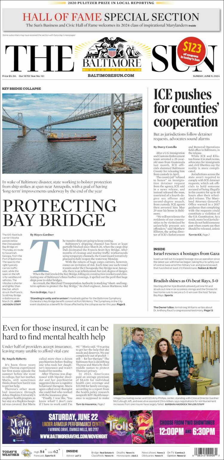 Portada de The Baltimore Sun (USA)