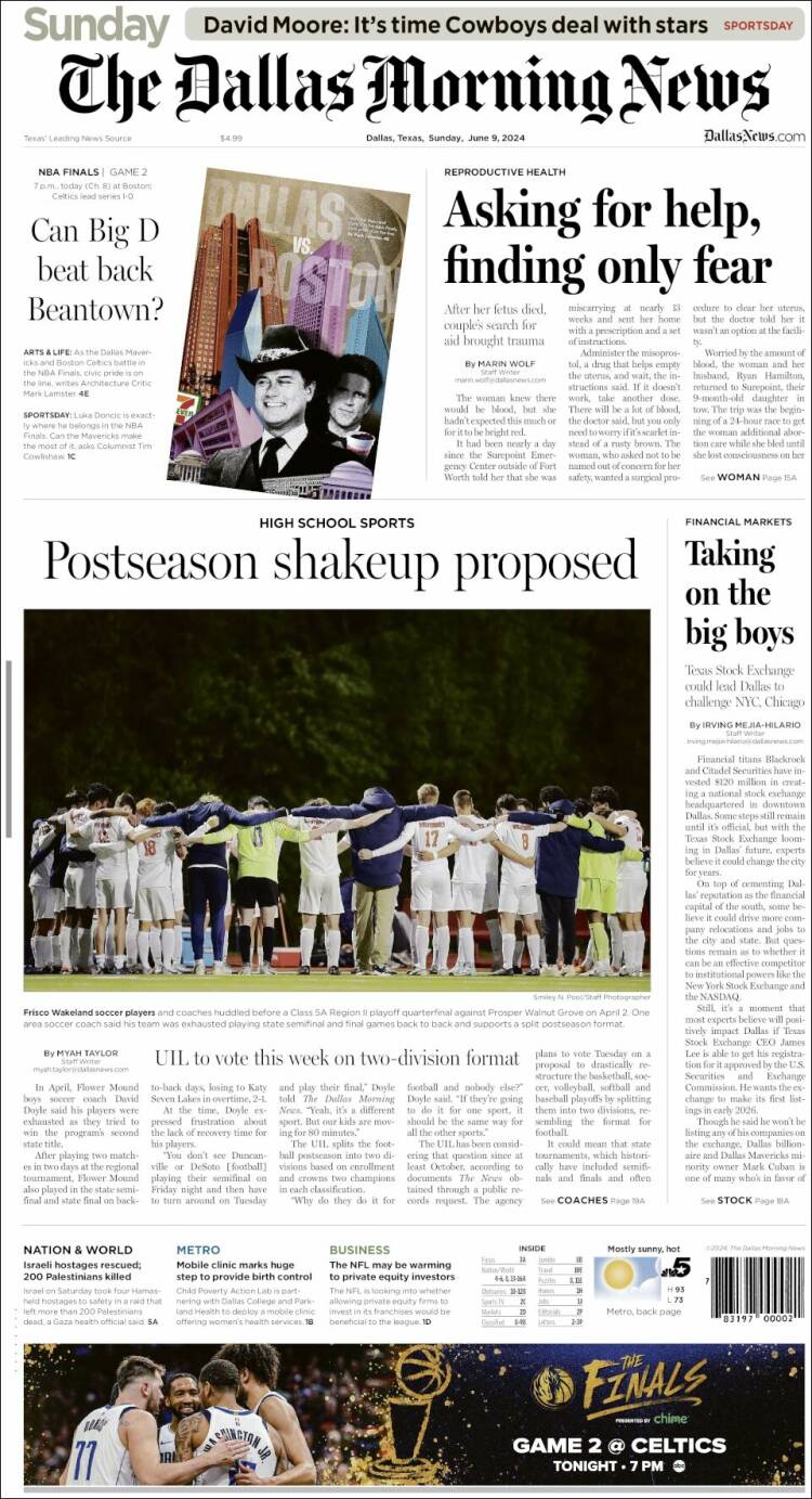 Portada de Dallas Morning News (USA)