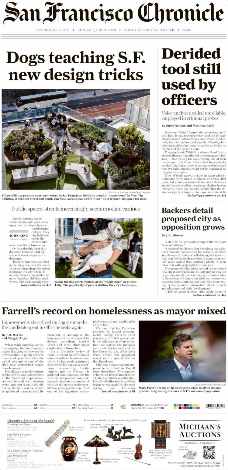 Portada de San Francisco Chronicle (USA)