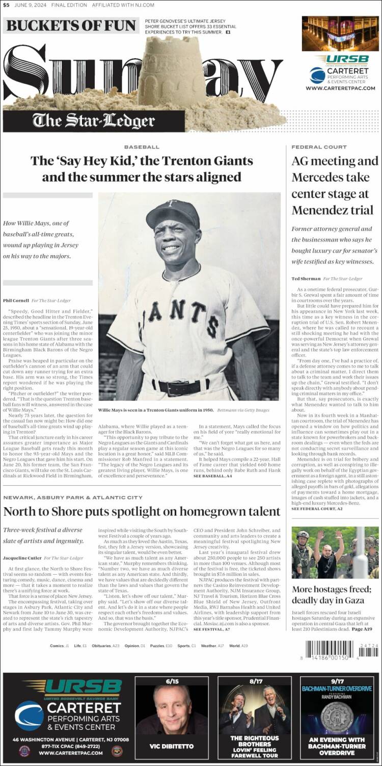 Portada de Star-Ledger (USA)